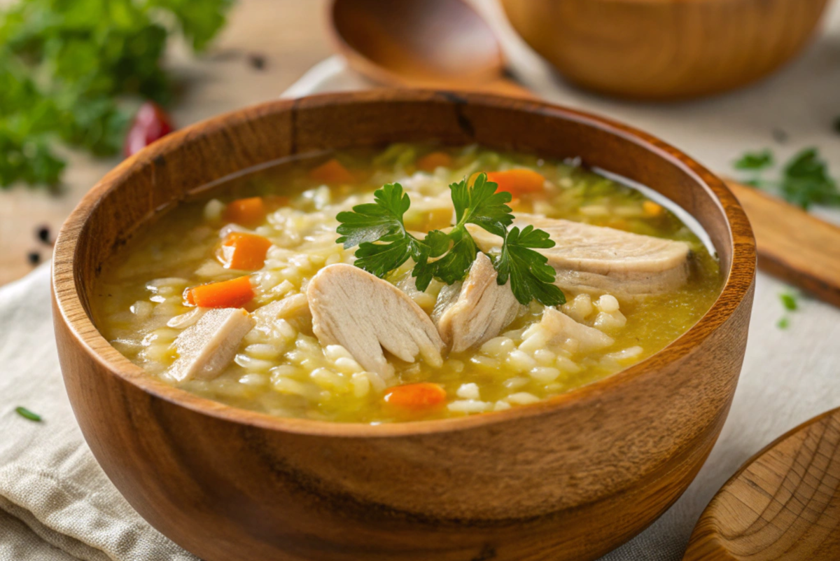 a-steaming-bowl-of-chicken-and-rice-soup-in-a-rust