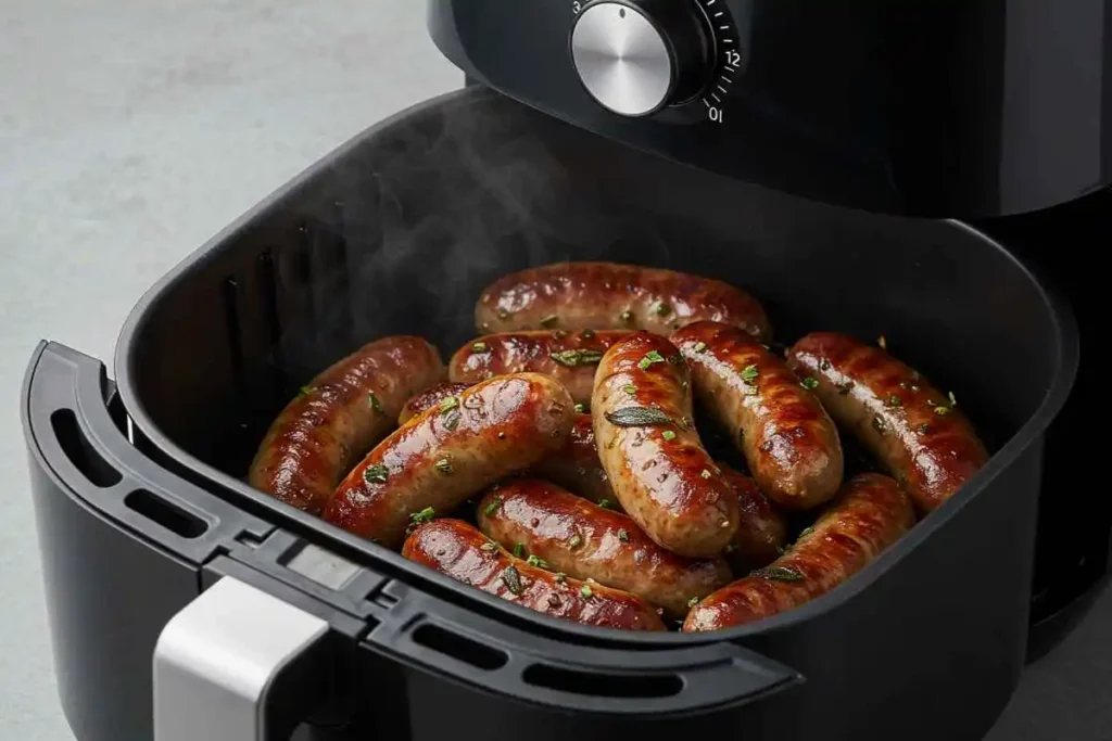 Crispy sausage links cooked in an air fryer