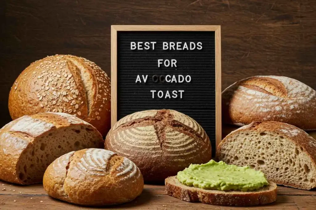 "Various types of bread, including whole grain and sourdough, suitable for avocado toast." 