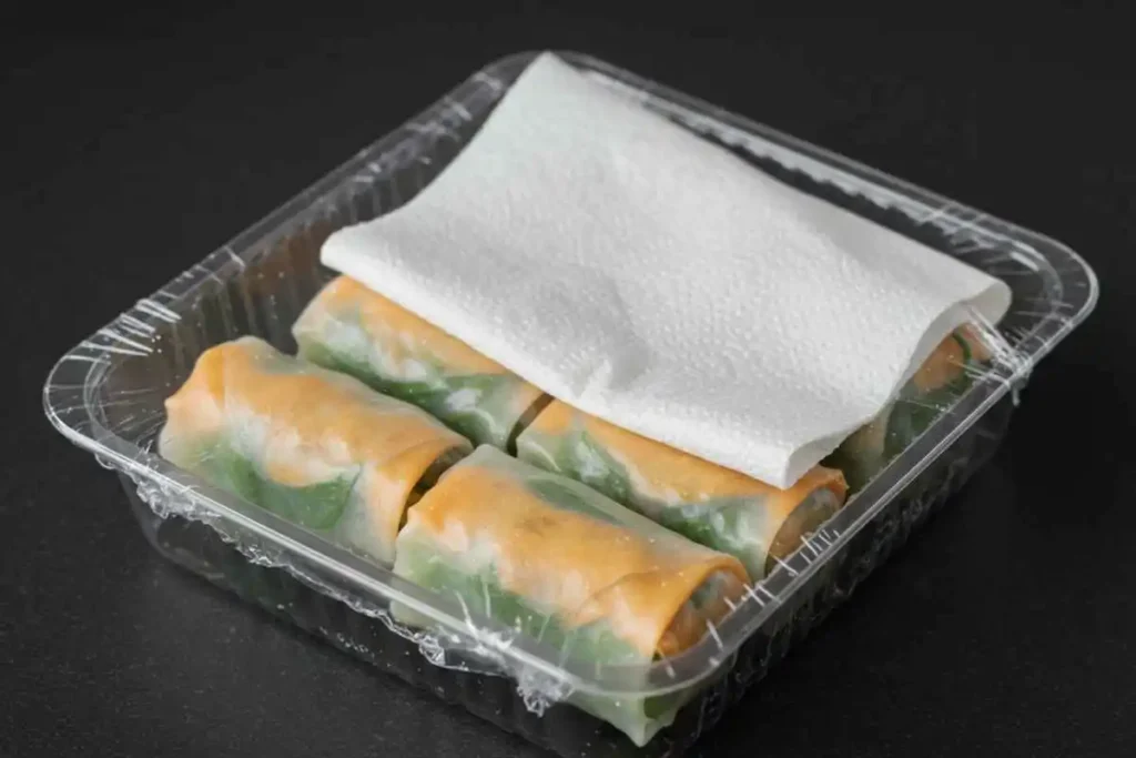 Proper storage of spring rolls to keep them fresh and prevent sogginess.