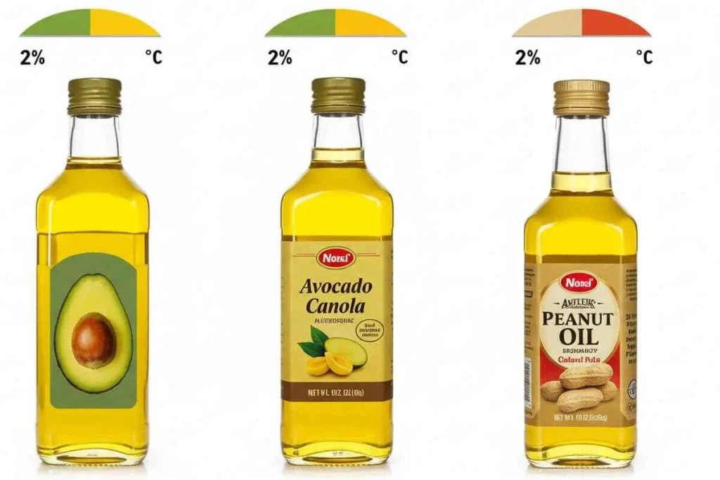 Best oils for frying shown with smoke point data.